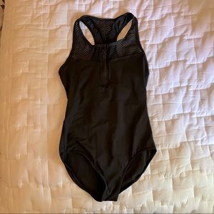 Black Leotard with Mesh and Zipper Details